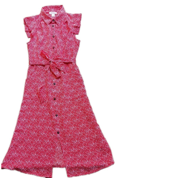 Monteau Los Angeles Button Flutter Sleeve Midi Dress Orange Cottagecore S - Picture 1 of 6